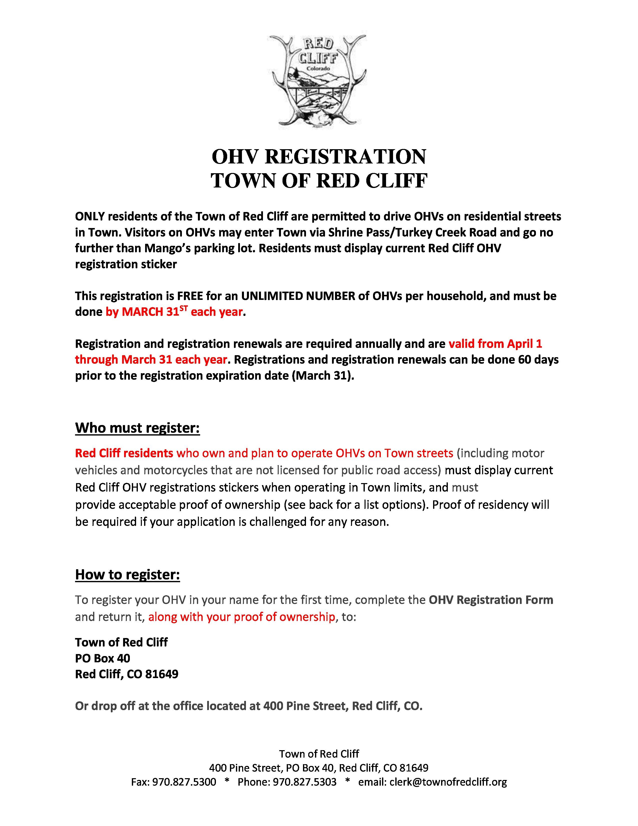 Page 1 of the OHV registration form