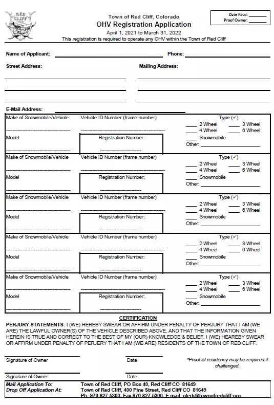 2021 OHV Registration Form Image